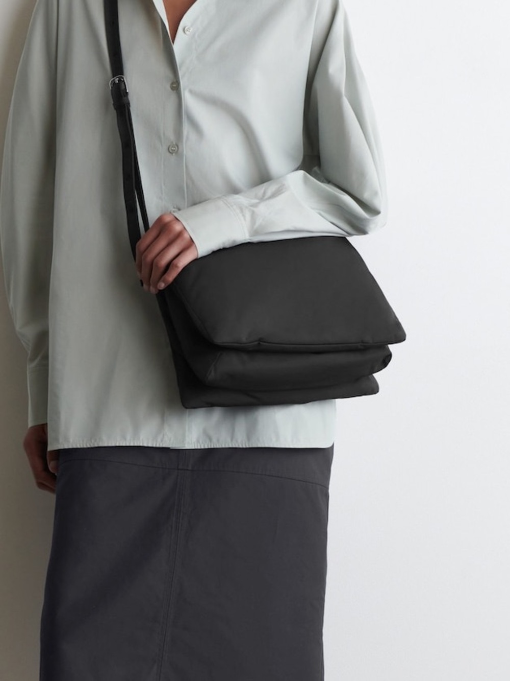 COS Trifold Padded Crossbody Nylon Bag Handbag Black Minimalist Purse